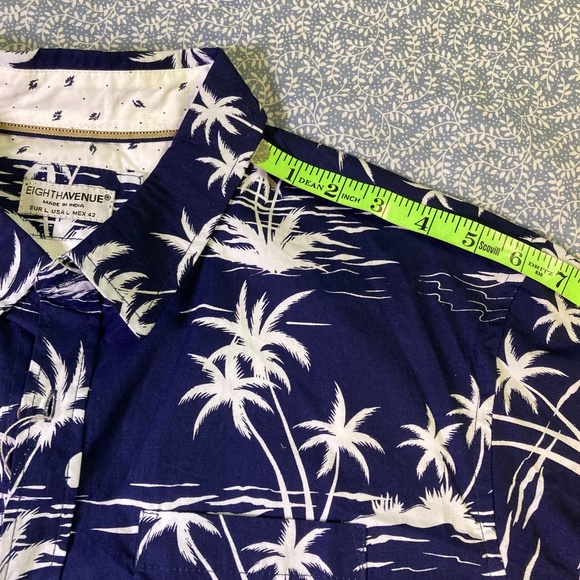 Eighth Avenue Blue & White Palm Print Cotton Button Down Shirt Men’s Size L - Picture 12 of 16